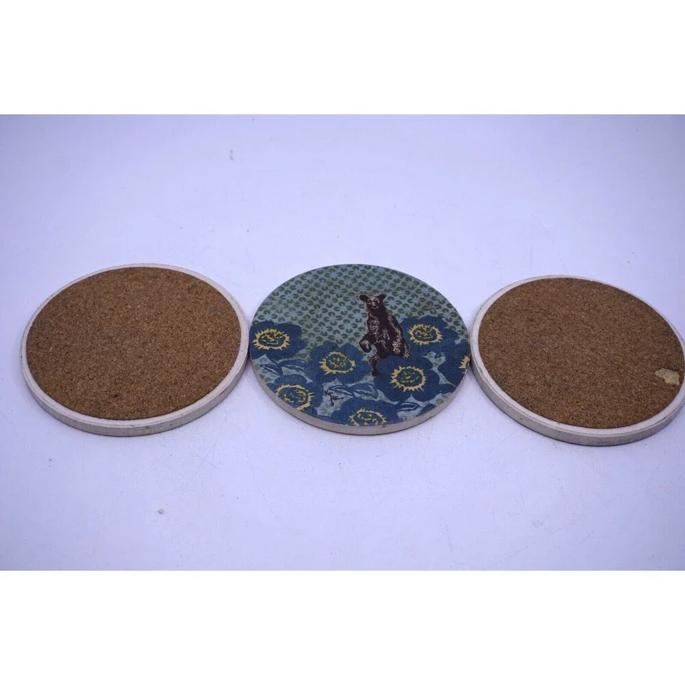 3 Stone And Cork Coaster Set Funny Animals Country Homey Ultimate Hostess